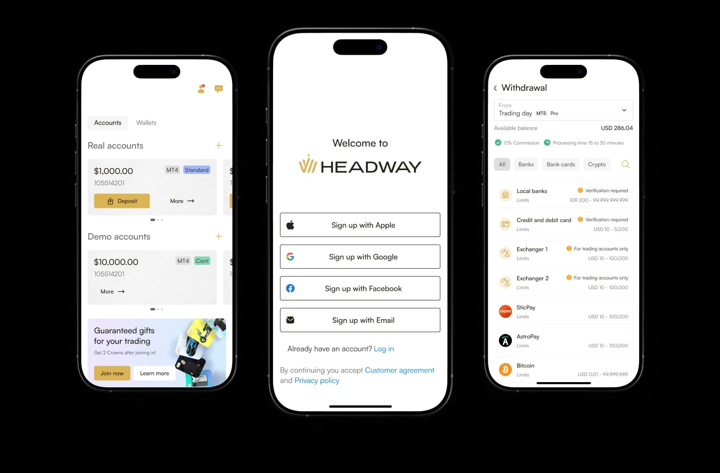 ภาพโทรศัพท์แสดงแอปเทรด Headway